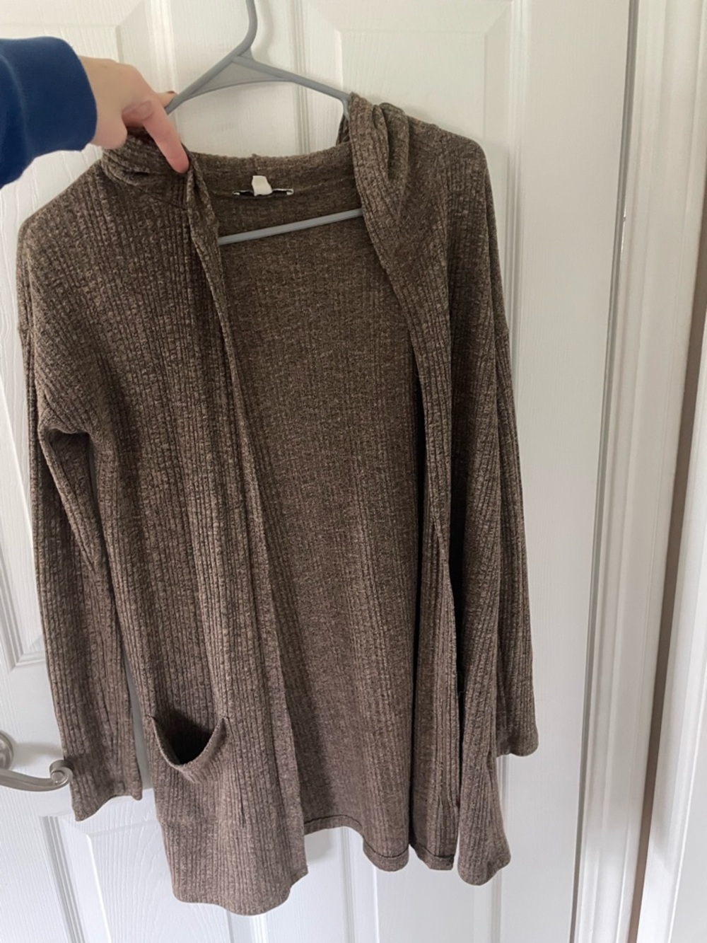 American Eagle Outfitters Ribbed Open-Front Hooded Cardigan - Brown